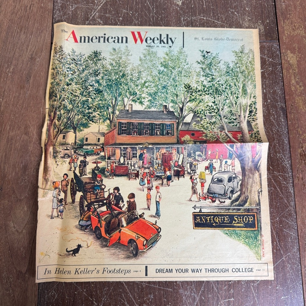 American Weekly August 1961 Erik Blegvad Illustration Antique Shop COVER ONLY‎